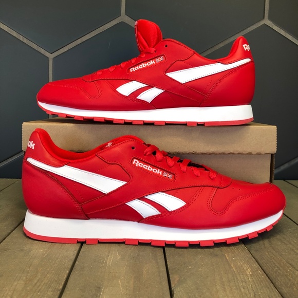 red reebok classic leather